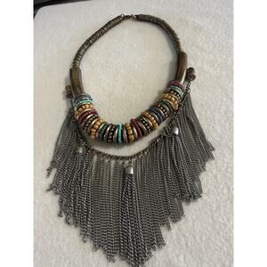 Luxury Bib Necklace Fashion Metal Fringe Brass Colorful Beads